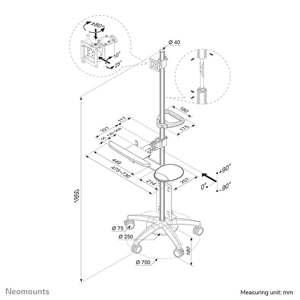 Neomounts FPMA-MOBILE1800 Mobile workstation 10-27"