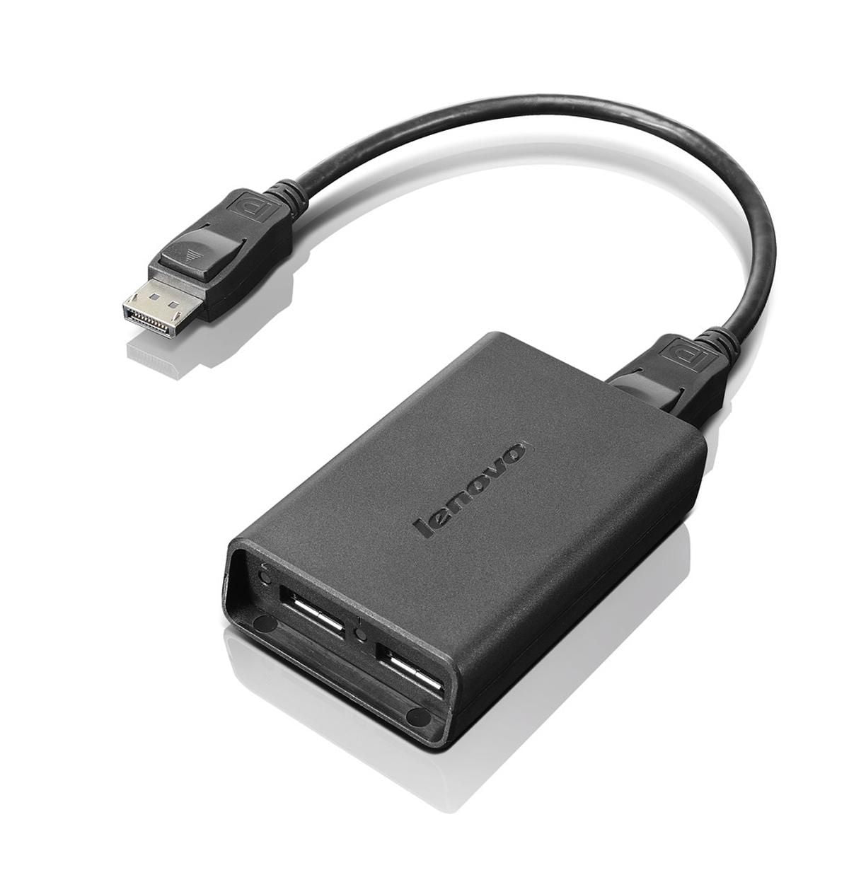 Lenovo Disply Adp DisplayPort to Dual-DisplayPort Monitor Cable, USB A, USB A, Male/Female, Black