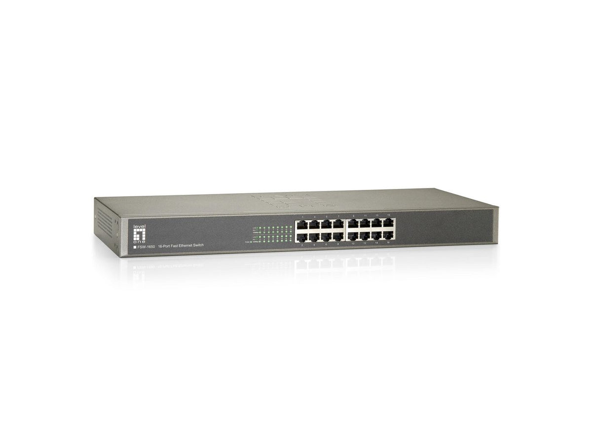 LevelOne 16P DT/19 LevelOne F1650 10/10 16-Port Fast Ethernet Switch, Unmanaged, Fast Ethernet (10/100), Full duplex, Rack mounting