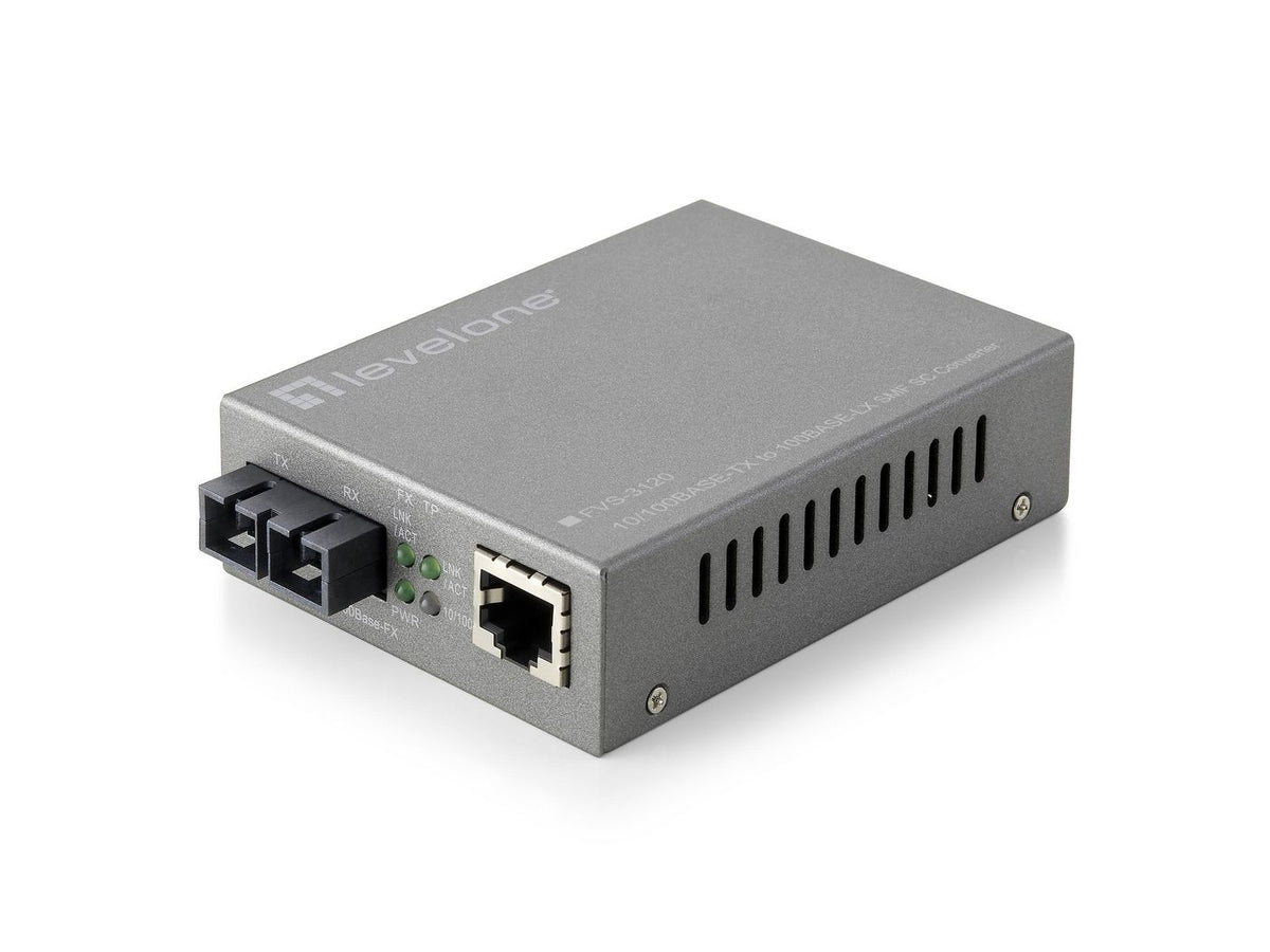 LevelOne 10/100BASE-TX-100BASE-LX SMF RJ45 to SC Managed Fast Ethernet Media Converter, Single-Mode Fiber, 20km, 100 Mbit/s,