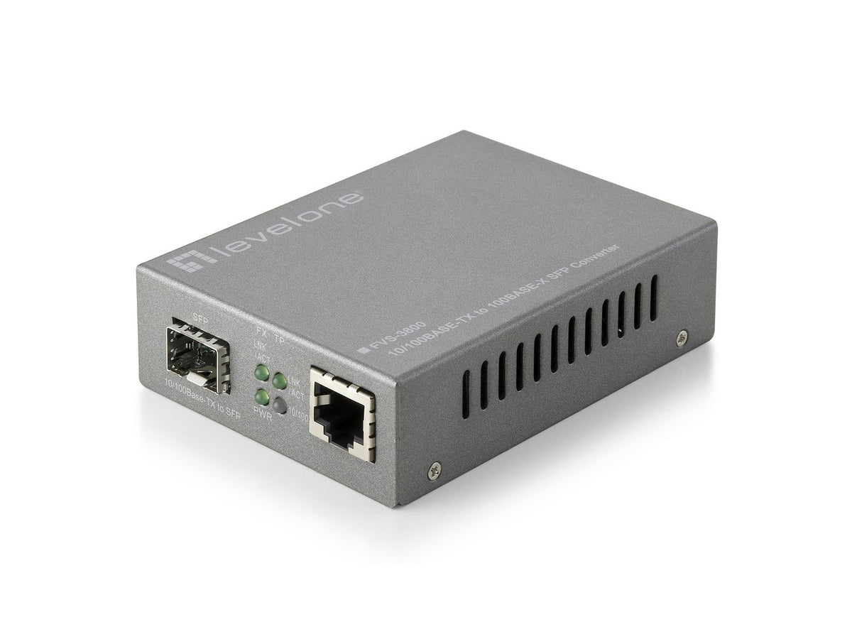 LevelOne 10/100BASE-TX-100BASE-X SFP RJ45 to SFP Managed Fast Ethernet Media Converter, 100 Mbit/s, 10Base-T,100Base-TX, IEEE 802.3,IEEE