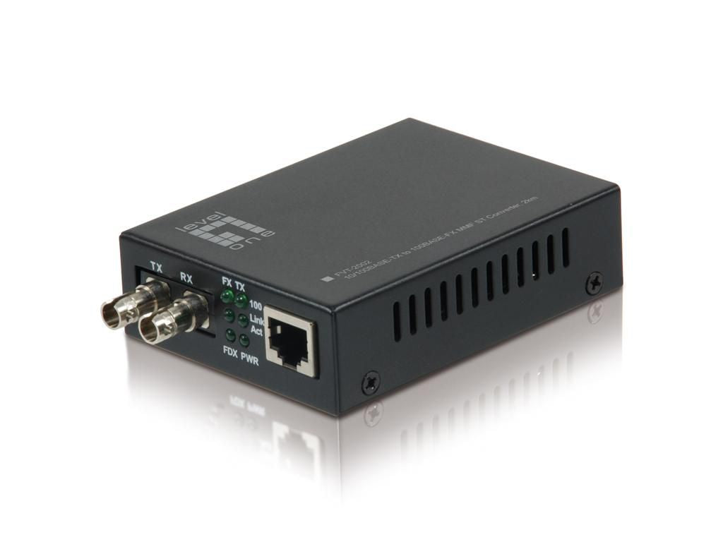 LevelOne 10/100BASE-TX-100BASE-FX MMF RJ45 to ST Fast Ethernet Media Converter, Multi-Mode Fiber, 2km, 100 Mbit/s, 10Base-T,100Base-TX,