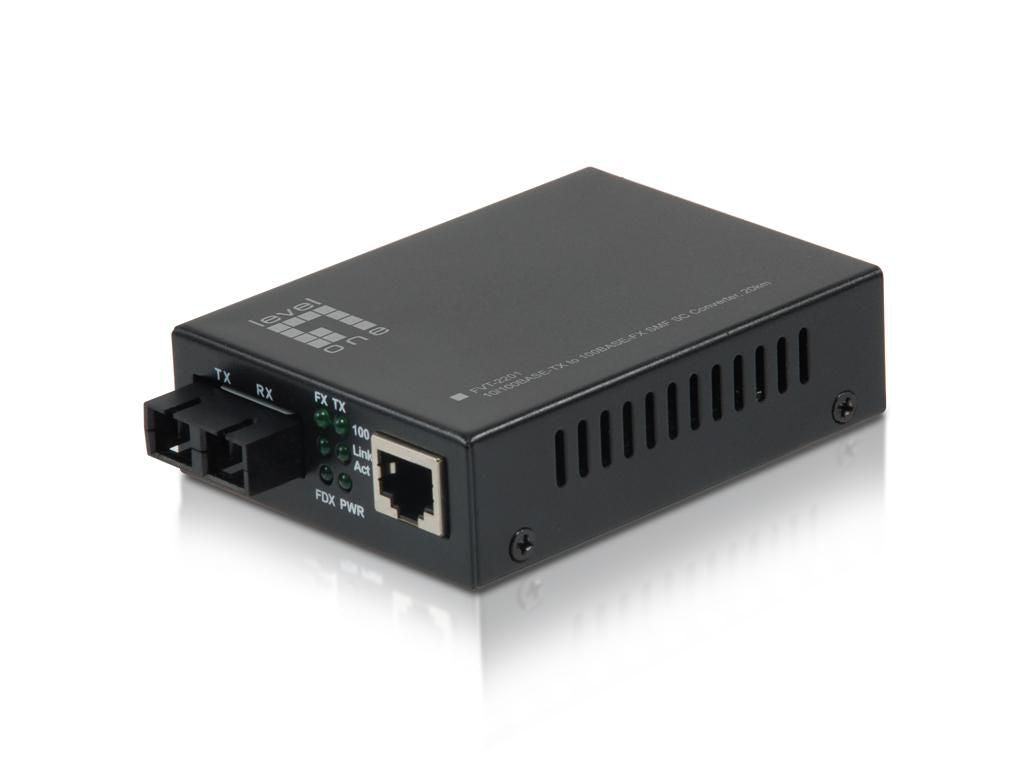 LevelOne 10/100BASE-TX-100BASE-FX SMF RJ45 to SC Fast Ethernet Media Converter, Single-Mode Fiber, 20km, 100 Mbit/s, 10Base-T,100Base-TX,