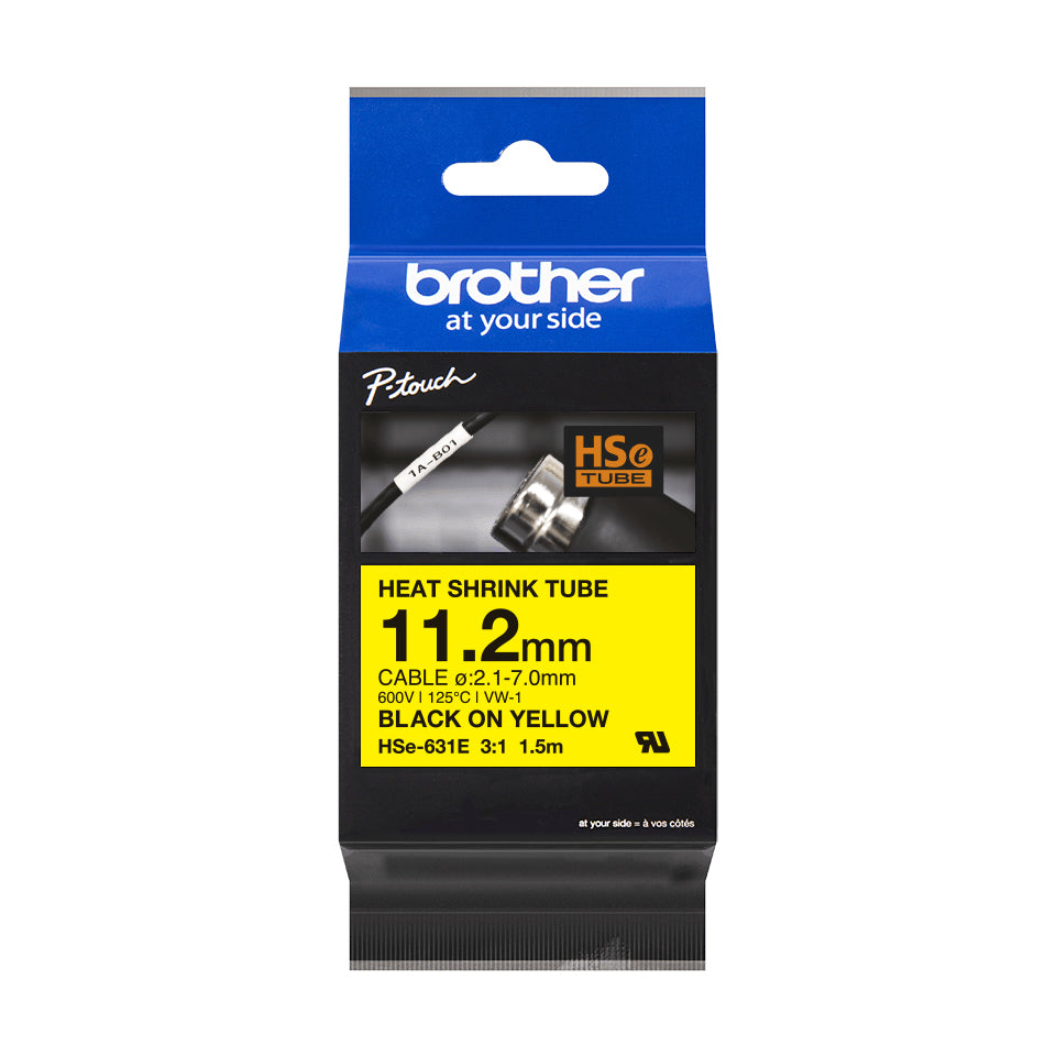 Brother HSE-631E Heat Shrink Tubes black on yellow 11,2mm x 1,5m for Brother P-Touch TZ 3.5-18mm HSE/24mm HSE/36mm HSE