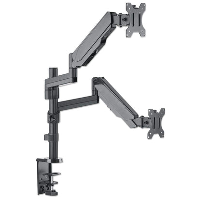 Manhattan Dual Desk Mount for TV & Monitors (Full Motion Gas Spring), For screens 10" to 27", Clamp or Grommet Assembly, VESA compatibility: 75x75 and 100x100mm - check the dimensions of the four mounting holes on back of screen to ensure it fits, Max 8kg