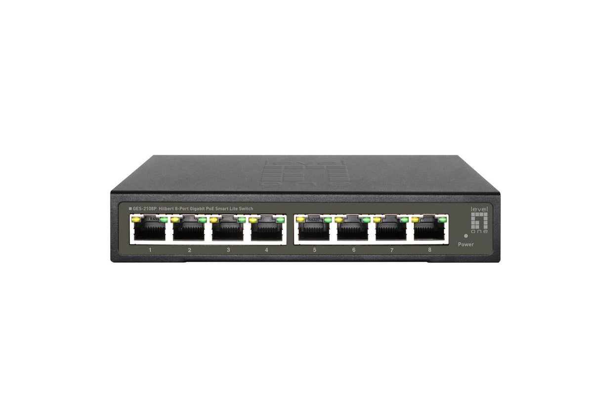 LevelOne Hilbert 8-Port Gigabit Poe Smart Lite Switch, 802.3At/Af Poe, 8 Poe Outputs, 112.8W Poe Power Budget