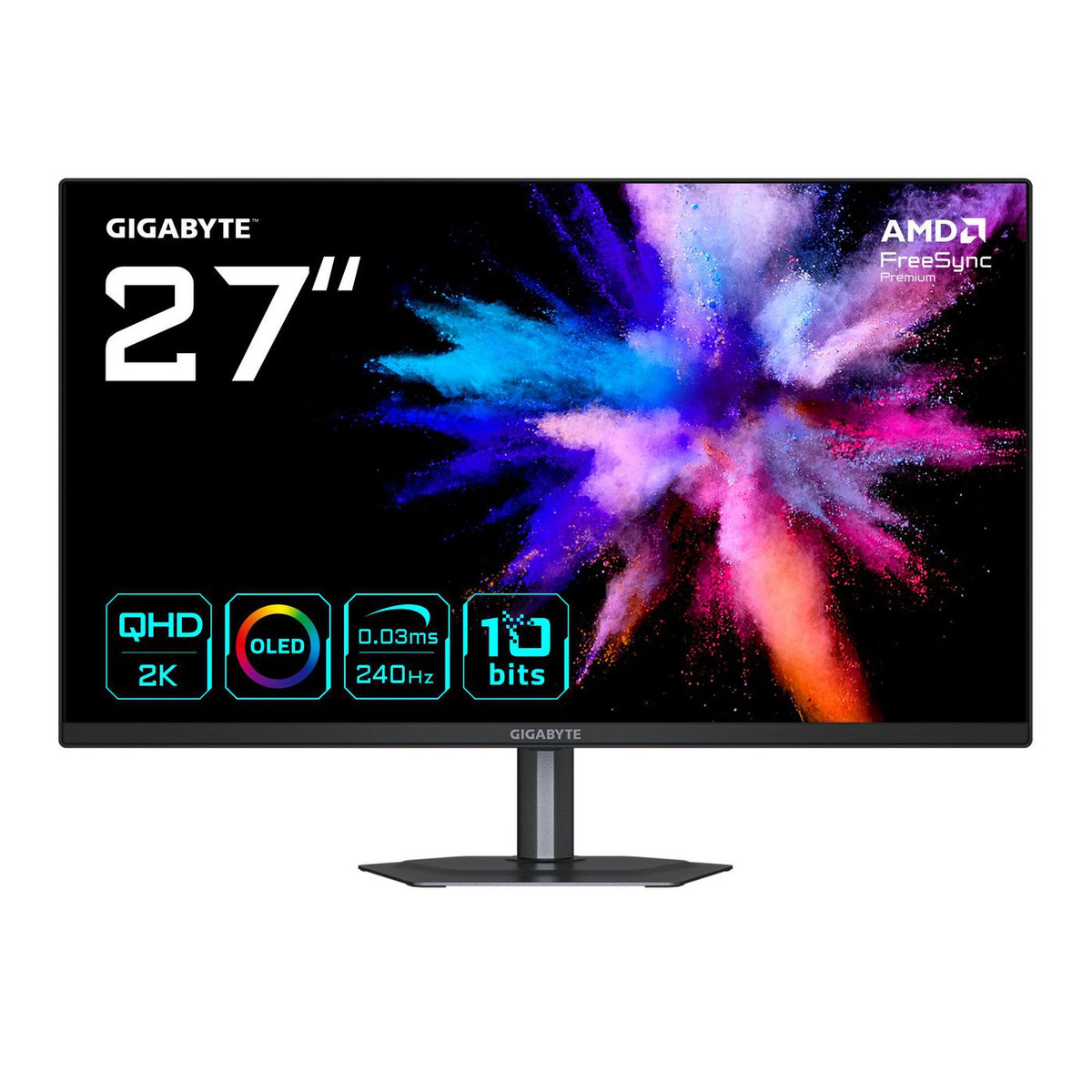 Gigabyte (27") Oled 2K Qhd Gaming Monitor - 2560 X 1440, 240Hz, 0.03Ms, 400 Cd/M², Freesync Premium, Hdmi 2.0, Displayport 1.4