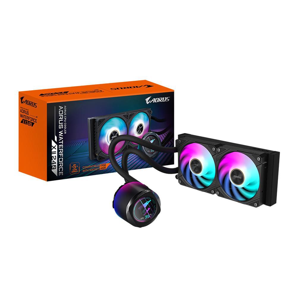 Gigabyte Aorus Waterforce X Ii 240 Aio Liquid Cpu Cooler- 2X120Mm Argb Fans, Full-Color Lcd, Magnetic Interlocking Mechanism, Daisy-Chain, Intel