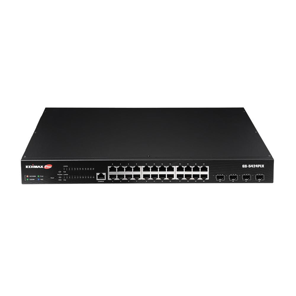 Edimax Surveillance 24-Port Gigabit PoE+ Web Smart Switch with 4-Port 10GbE SFP+ Uplinks Surveillance 24-Port Gigabit PoE+ Web Smart Switch