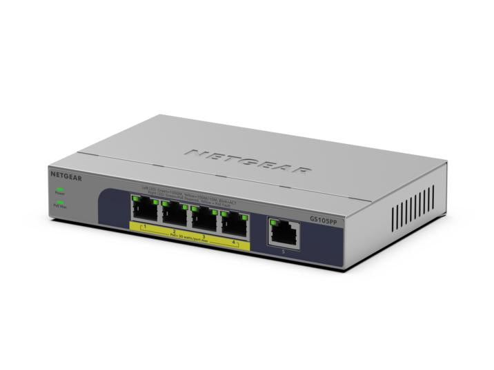 NETGEAR GS105PP Unmanaged Gigabit Ethernet (10/100/1000) Power over Ethernet (PoE) Desktop/Wall-Mounting Grey