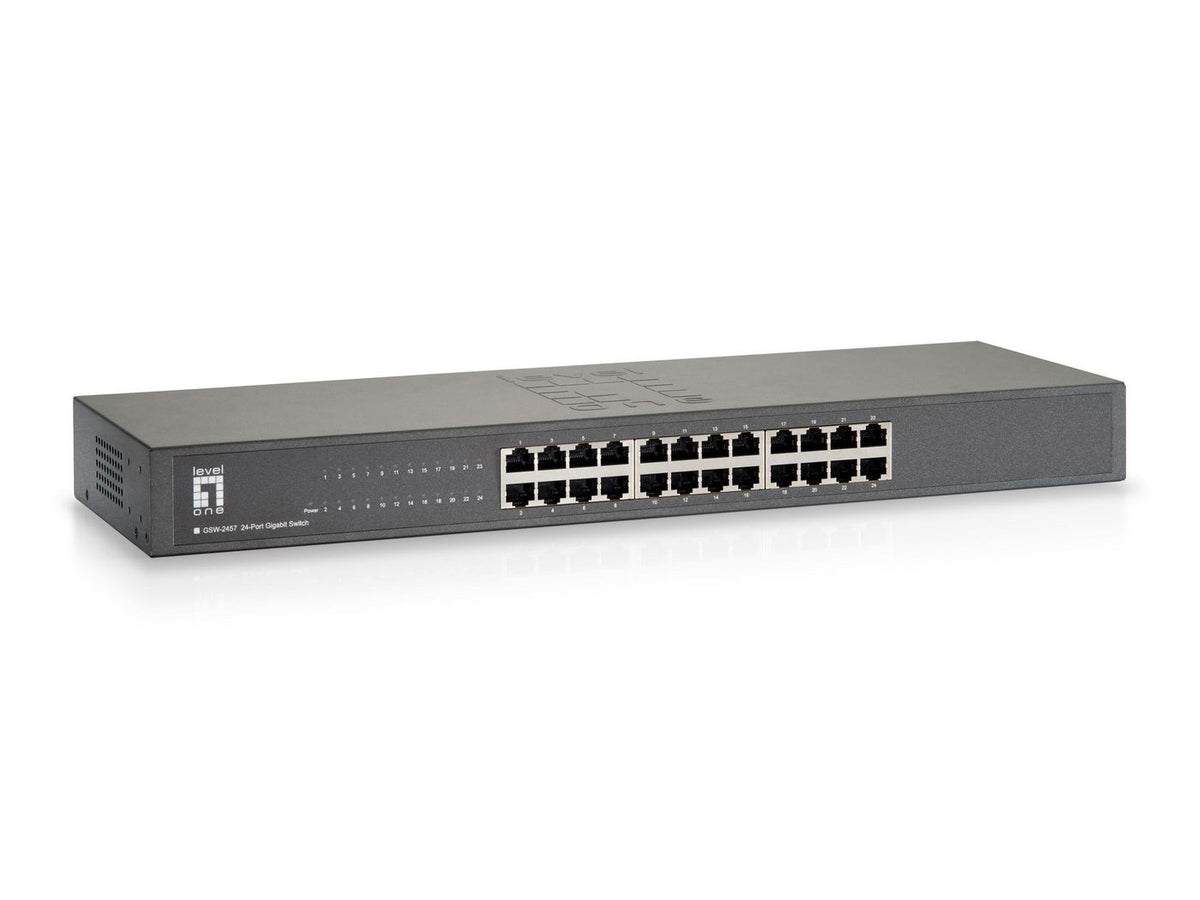 LevelOne 10/100 24P GSW-2457 (19") 24-Port Gigabit Switch, Unmanaged, Gigabit Ethernet (10/100/1000), Rack mounting