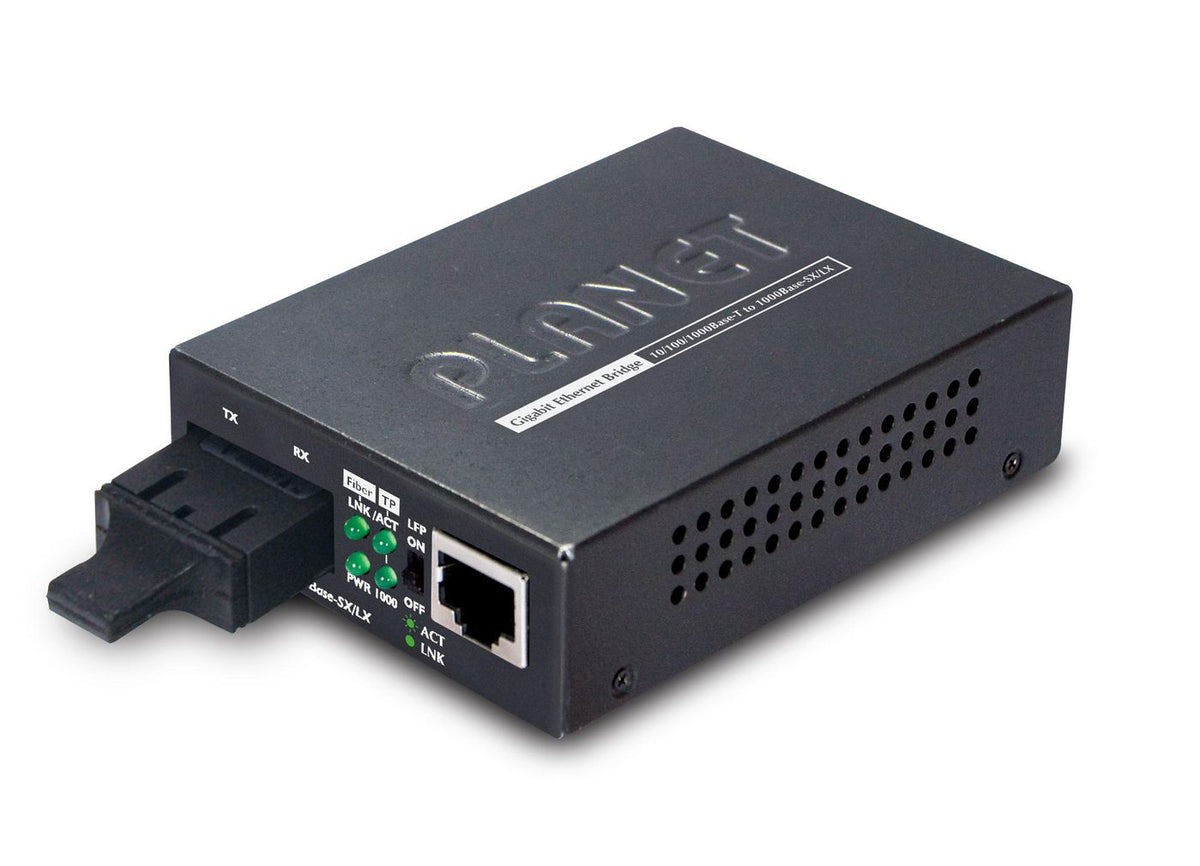 Planet GT-802S 10/100/1000BASE-T to 1000BASE-LX Media Converter (SC, SM) -20km Gigabit Converter (Single Mode)
