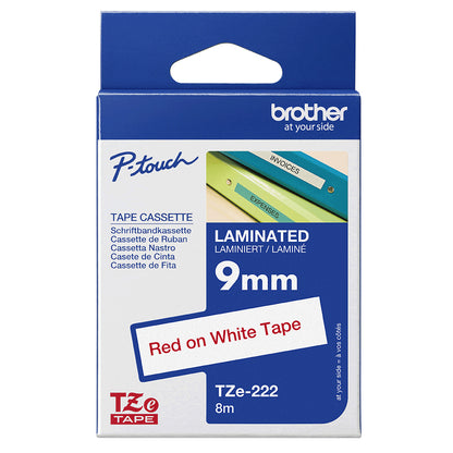 Brother TZE-222 DirectLabel red on white Laminat 9mm x 8m for Brother P-Touch TZ 3.5-18mm/6-12mm/6-18mm/6-24mm/6-36mm