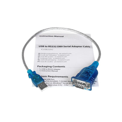 StarTech.com 17in (43cm) 1-Port USB to Serial Adapter Cable, USB-A to DB9 RS232, USB to RS232 Adapter, Prolific Chipset - M/M