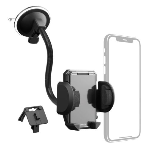 Hama (Multi) 2-in-1 Mobile Phone Holder, Suction Cup/Grating Clamp, Flexible Arm, 360Â° Rotation