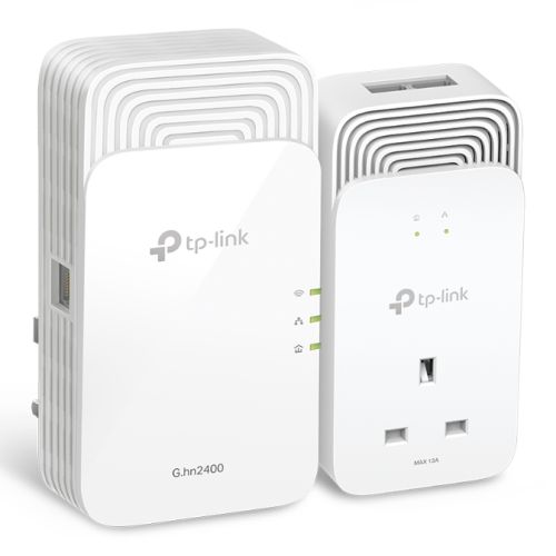 TP-LINK (PGW2440 KIT) G.hn2400 Powerline AX1800 Wi-Fi 6 Adapter Kit, AC Pass Through, GB LAN, EasyMesh-Compatible