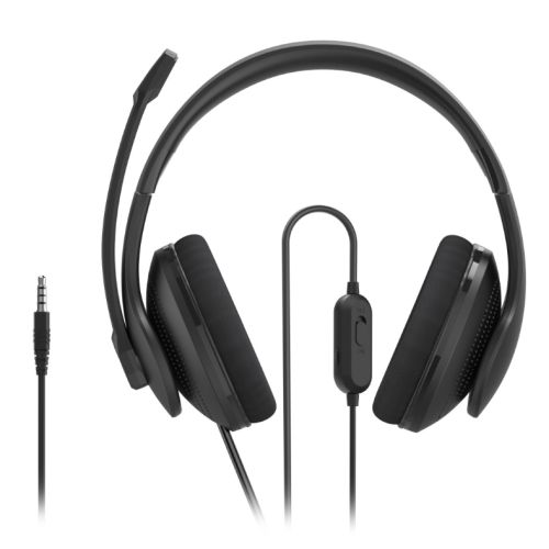 Hama (HS-P200 V2) Lightweight Office Headset with Boom Mic, 3.5mm Jack, Y-adapter, Breathable Mesh, In-line Controls