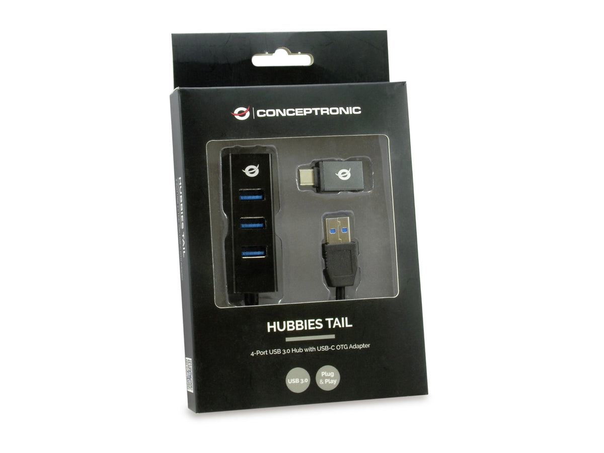 Conceptronic HUBBIES 4-Port USB 3.0 Hub with USB-C OTG Adapter