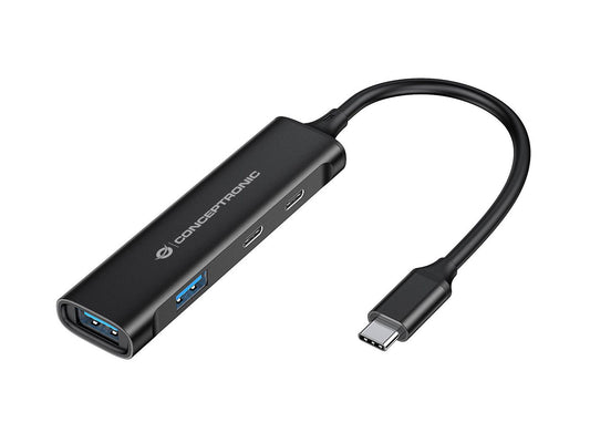 Conceptronic Hubbies 4-Port Usb 3.0 Hub, 2 Usb-C & 2 Usb-A Ports, Aluminum Case, Usb-C Connector