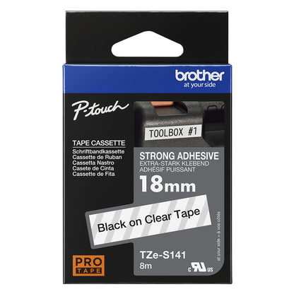 Brother TZE-S141 DirectLabel black on Transparent extra strong 18mm x 8m for Brother P-Touch TZ 3.5-18mm/36mm/6-18mm/6-24mm/6-36mm