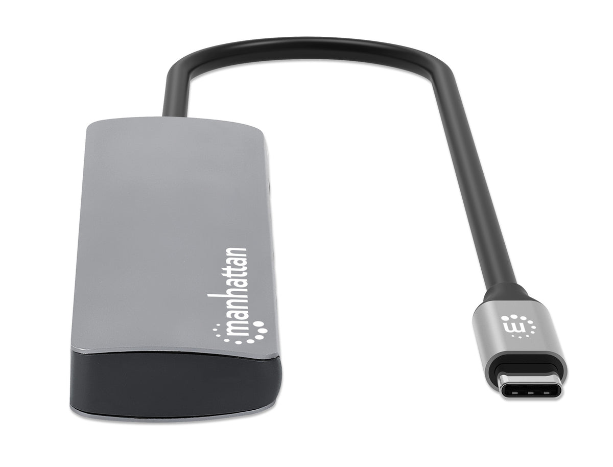 Manhattan USB-C Dock/Hub with Card Reader, Ports (x7): Ethernet, HDMI, USB-A (x3) and USB-C (x2), with Power Delivery (PD) 100W- requires external USB-C charger (not included). USB powered (no external power supply required) when PD is not in use