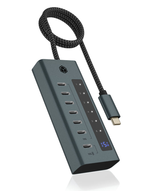 ICY BOX IB-HUB1457-C31 USB 3.2 Gen 1 (3.1 Gen 1) Type-C 10000 Mbit/s Blue, Grey