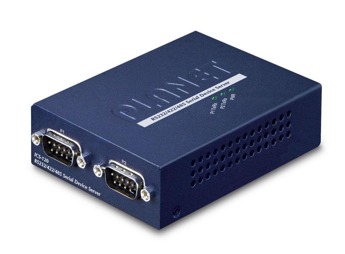 Planet 2-Port RS232/422/485 Serial Device Server 2-Port RS232/422/485 Serial, 10/100Base-T(X), 5.5 mA, 97 x 70 x 26 mm, 189 g, -10 - 60