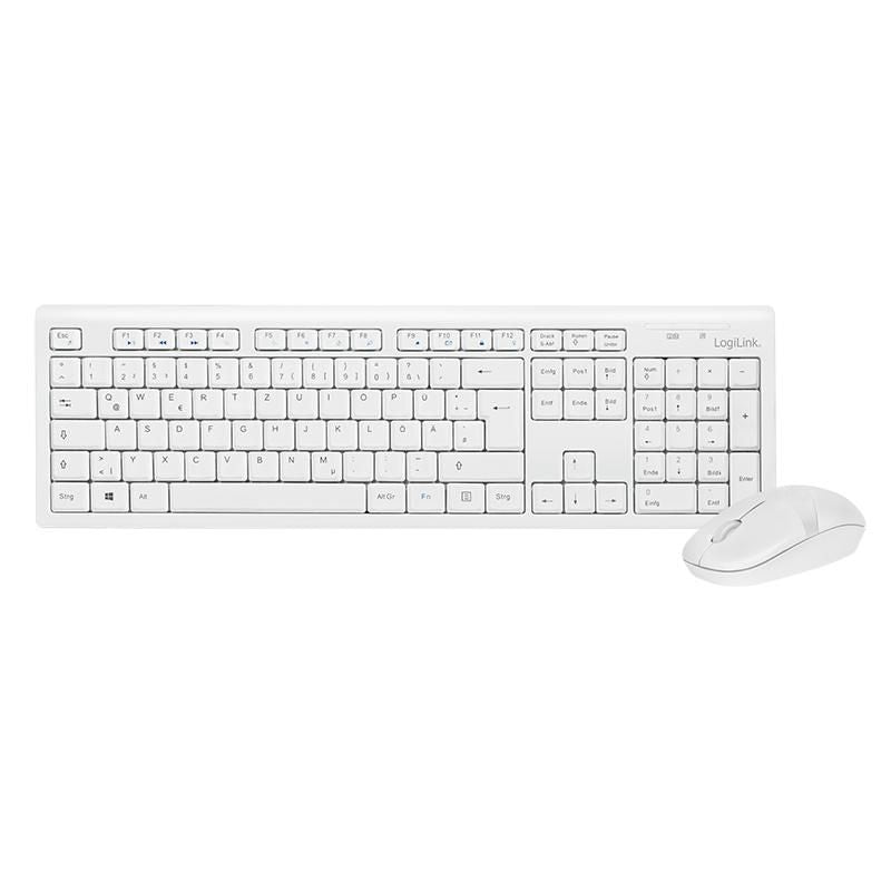 LogiLink Keyboard Wireless Combo set 2,4G, white Keyboard Mouse Combo wireless, Full-size (100%), Wireless, USB, White, Mouse included