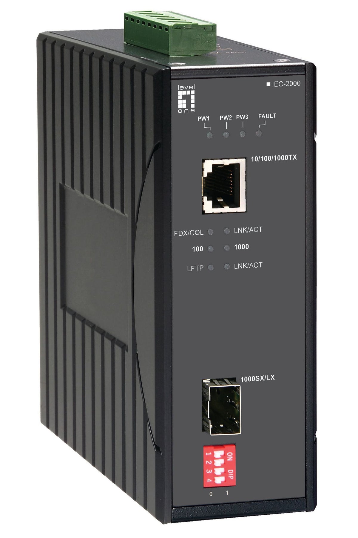 LevelOne INDUSTRIAL MEDIA CONVERTER RJ45 to SFP Gigabit Industrial Media Converter, -40°C to 75°C, 1000 Mbit/s,