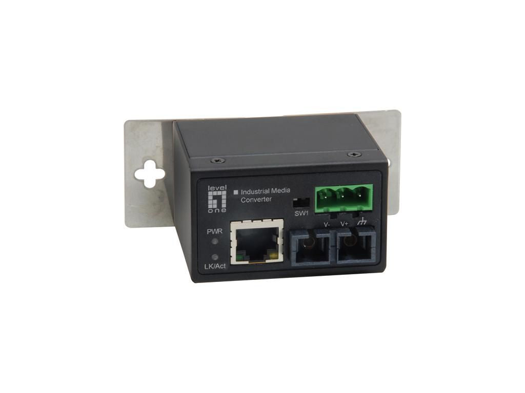 LevelOne Fast Eth.Mini Media Converter RJ45 to ST Fast Ethernet Industrial Media Converter, Multi-Mode Fiber, 2km, -40°C to 75°C, 100 Mbit/s,