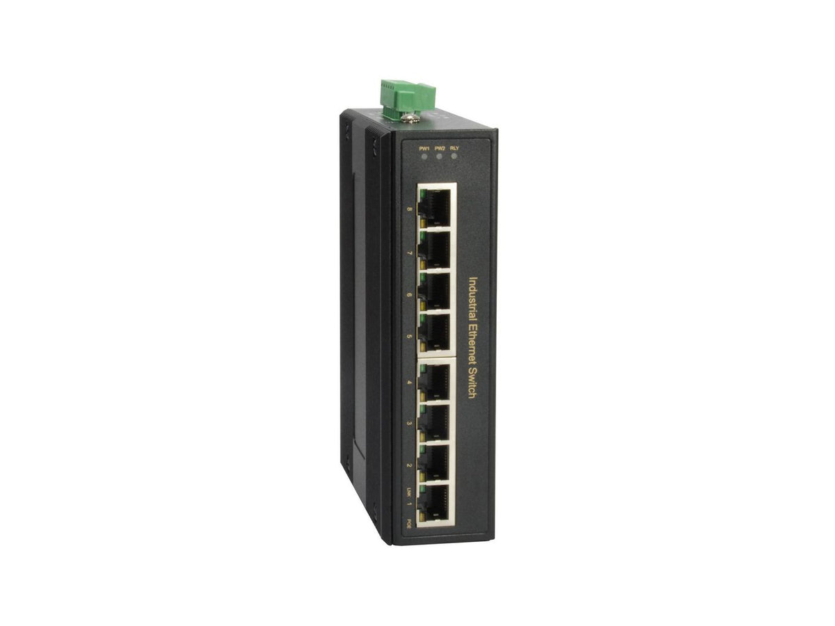 LevelOne 8-Port Gigabit PoE Ind. Switch 8-Port Gigabit PoE Industrial Switch, 8 PoE Outputs, 802.3at/af PoE, 200W, -40°C to 75°C, Unmanaged, Gigabit
