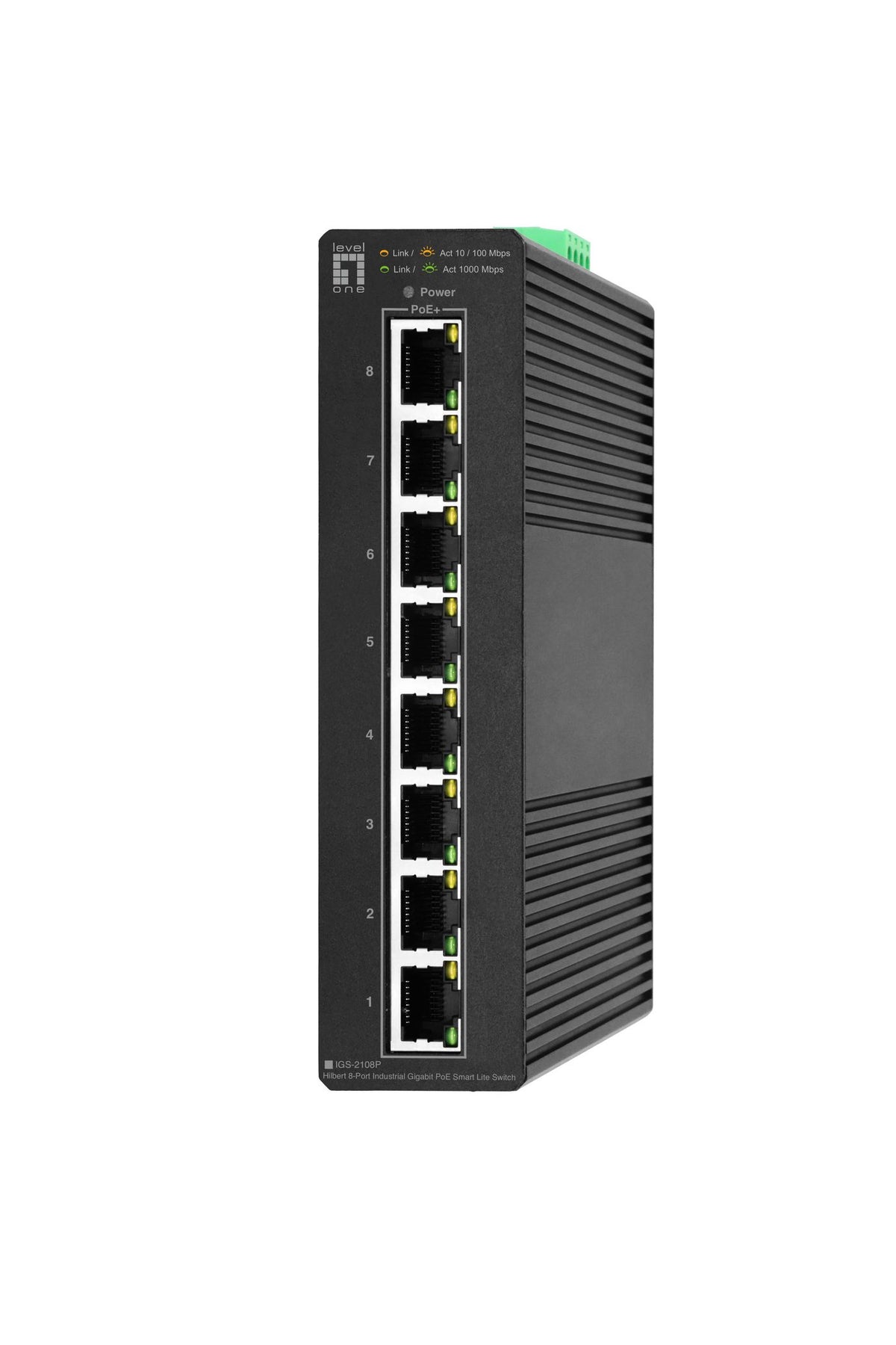 LevelOne Hilbert 8-Port Industrial Gigabit Poe Smart Lite Switch, 8 Poe Outputs, 802.3At/Af Poe
