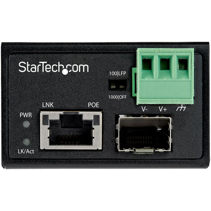 StarTech.com PoE+ Industrial Fiber to Ethernet Media Converter 30W - SFP to RJ45 - Singlemode/Multimode Fiber to Copper Gigabit Ethernet - Mini/Compact Size - IP-30/ -40 to +75C - TAA