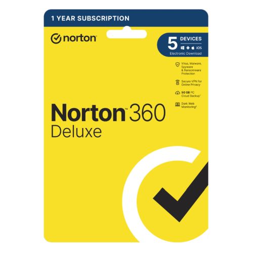 Norton 360 Deluxe 1x 5 Device, 1 Year Retail Licence - 50GB Cloud Storage - PC, Mac, iOS & Android *Non-enrolment*