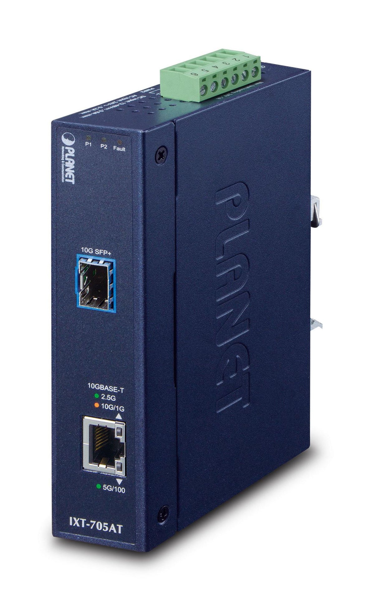 Planet Industrial 10G/5G/2.5G/1G/100M Copper to 10GBASE-X SFP+ Media Converter (-40 to 75 degree C, dual redundant power input on 12-48VDC
