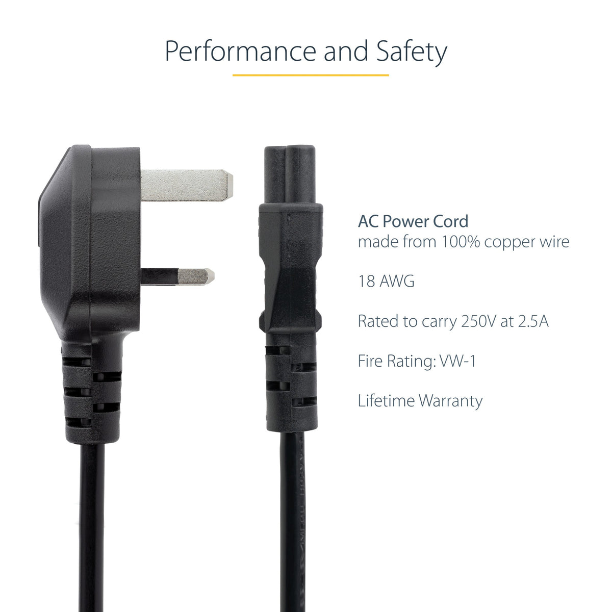 StarTech.com 3ft (1m) UK Laptop Power Cable, BS 1363 to C5 (Clover Leaf), 2.5A 250V, 18AWG, UK Laptop Replacement Cord, Printer Power Cable, Laptop Charger Cord, Laptop Power Brick Cord