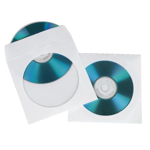 Hama CD/DVD/Blu-Ray Protective Sleeves x100, White Paper, Transparent Window