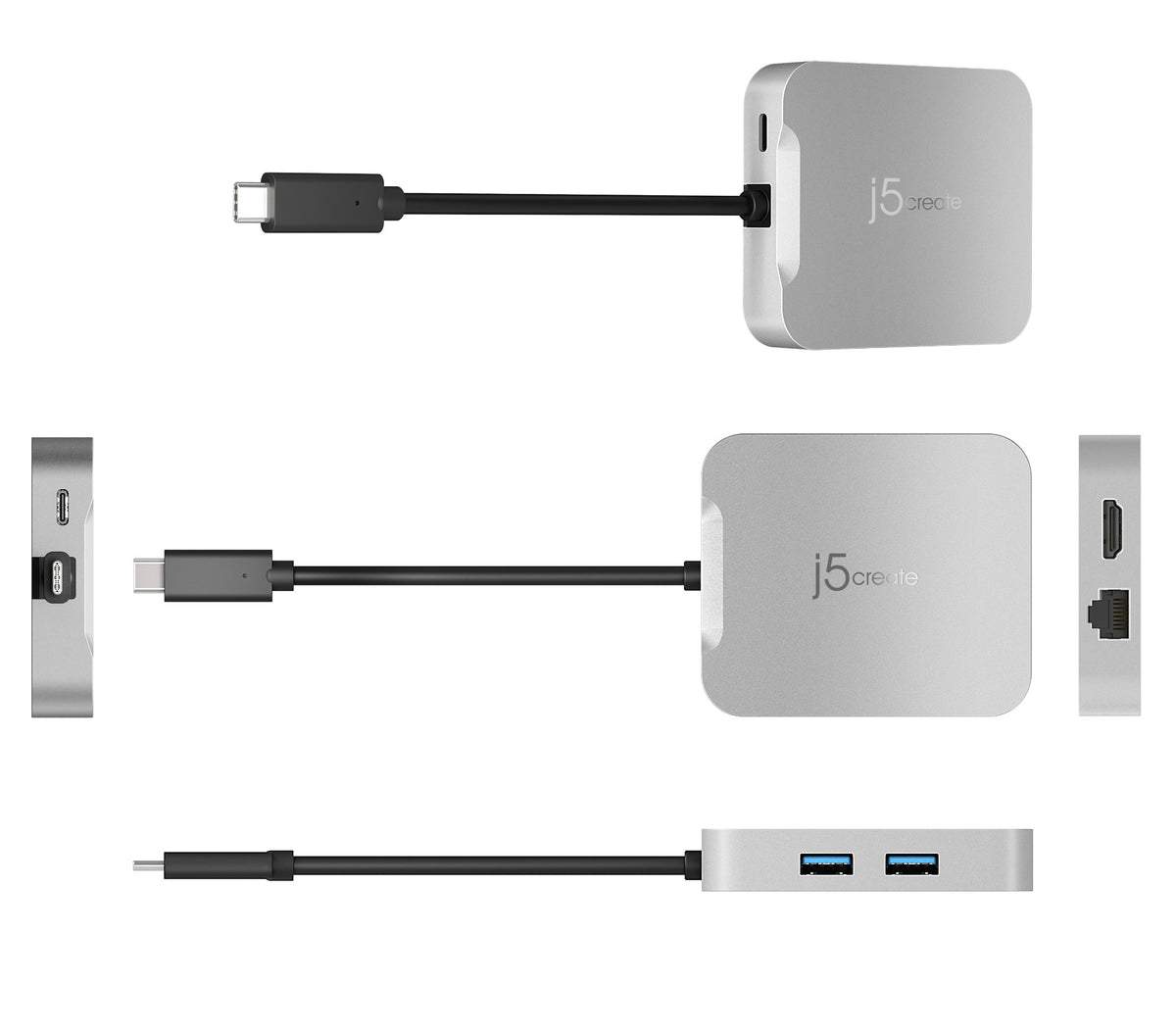 j5create JCD391 4K60 Elite USB-C® PD Multi-Port Adapter, Silver
