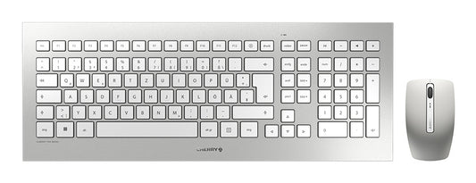 CHERRY DW 8000 keyboard Mouse included Office RF Wireless QWERTZ German Silver, White