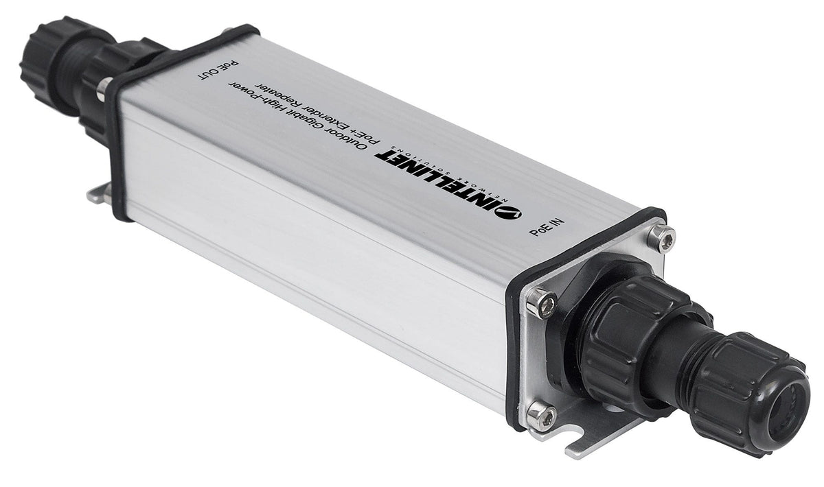 Intellinet Outdoor Gigabit High-Power PoE+ Extender Repeater, IEEE 802.3at/af Power over Ethernet (PoE+/PoE), Extends Range up to 100m, Metal, IP65