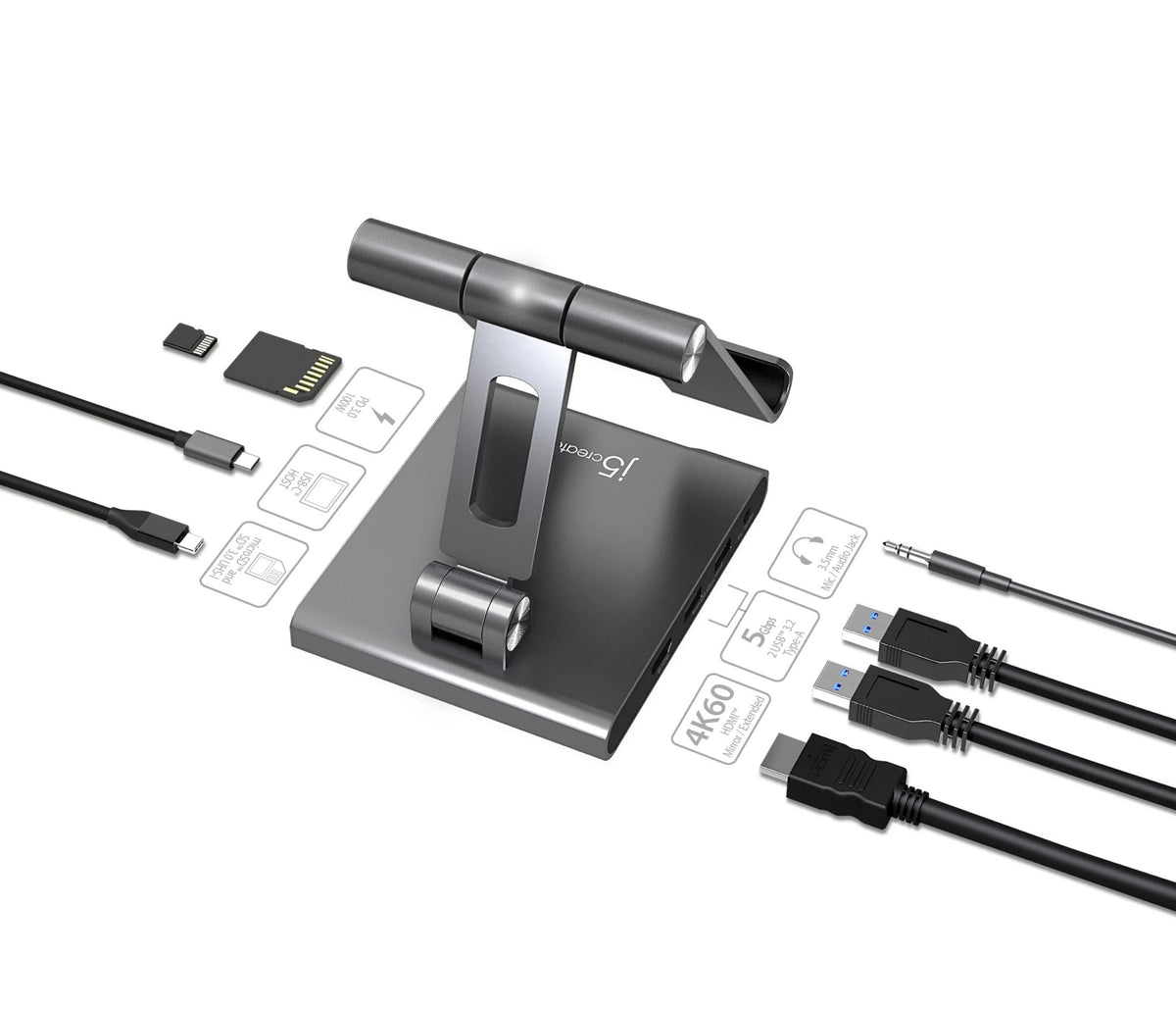 j5create JTS224 Multi-Angle Stand with Docking Station for iPad Pro®