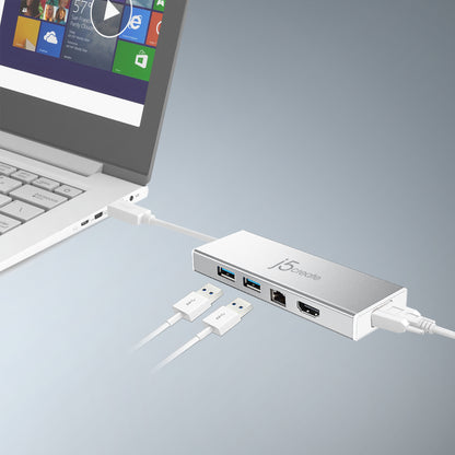 j5create JUD380 USB™ 3.0 Mini Dock, includes 1x HDMI port and 3x USB ports, Silver