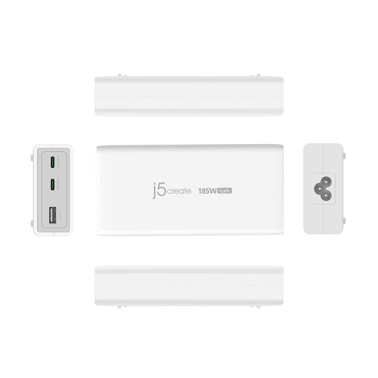 j5create JUP37185W 185W GaN PD 3.1 USB-C® 3-Port Charger-EU, Black