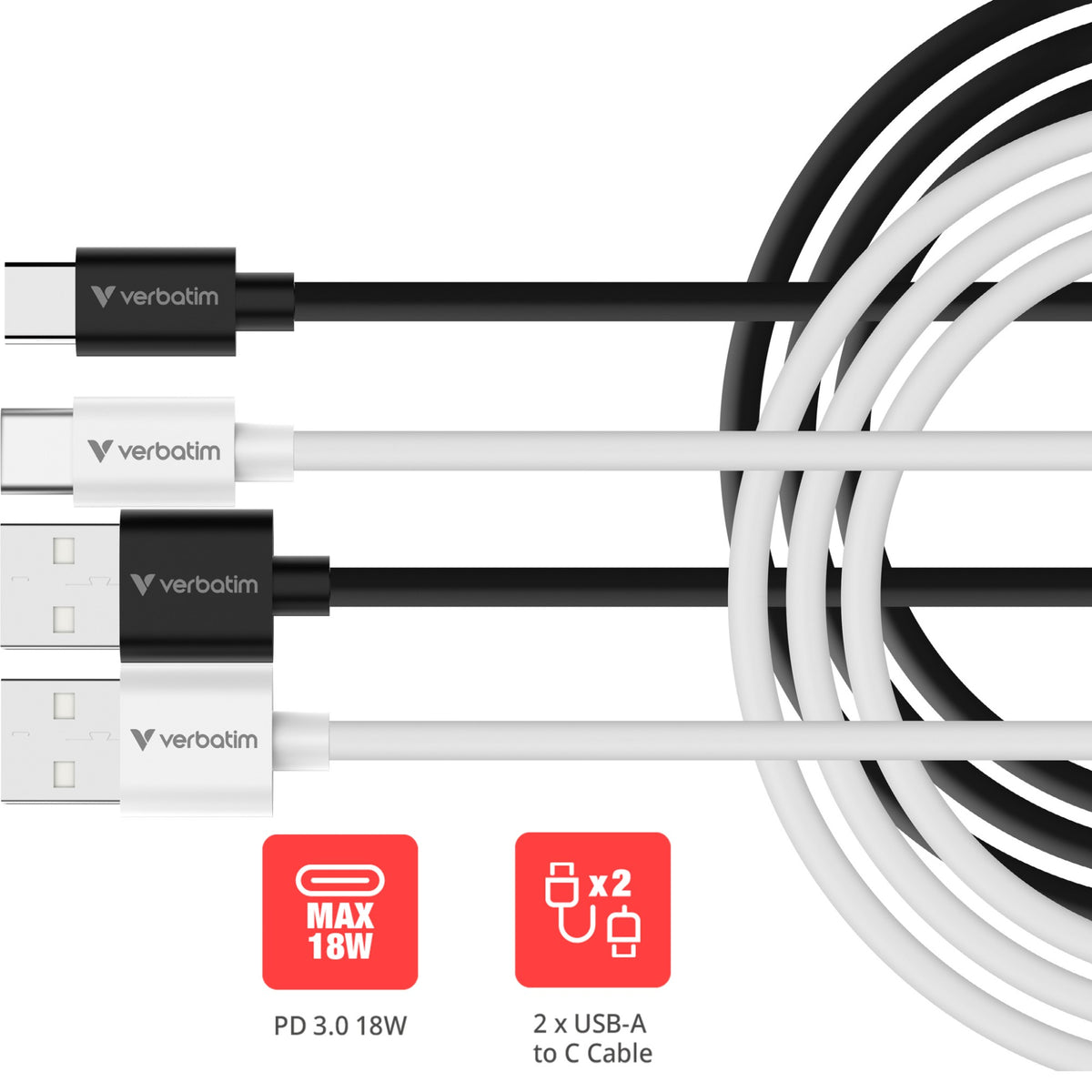 Verbatim Essentials Sync & Charge USB-A to C Cables