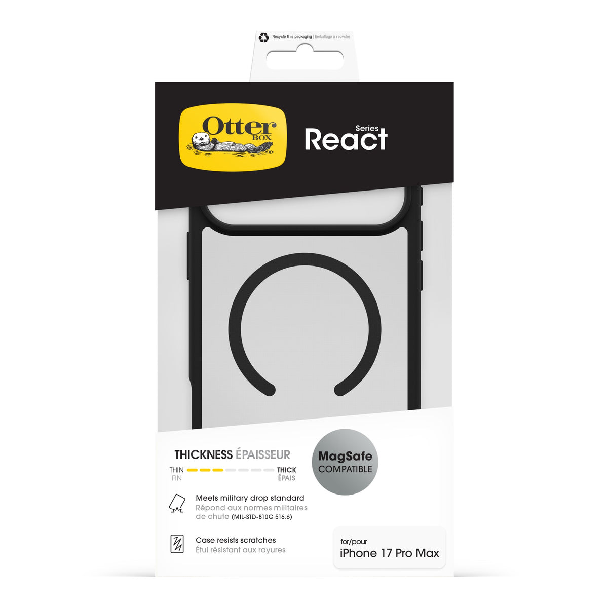 OtterBox React MagSafe Series for Apple iPhone 17 Pro Max, Black Crystal, transparent/black