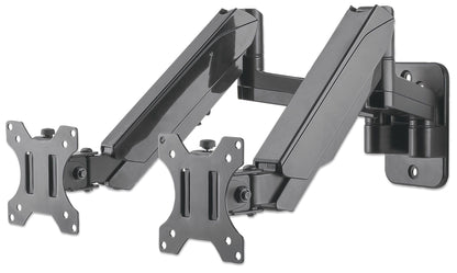 Manhattan Dual Wall Mount for TV & Monitors (Full Motion Gas Spring), For screens 17" to 32", VESA compatibility: 75x75mm and 100x100mm - check the dimensions of the four mounting holes on back of screen to ensure it fits, Max 8kg each, Black, Bracket