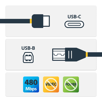 StarTech.com 10ft (3m) USB-B to USB-C Cable, Data Cord, USB 2.0, USB-C Data Transfer Cable
