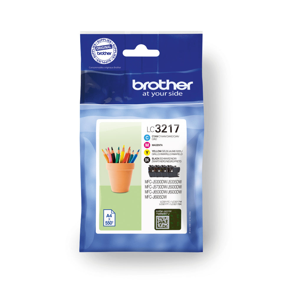Brother LC-3217VALDR Ink cartridge multi pack Bk,C,M,Y, 4x550 pages ISO/IEC 24711 9ml Pack=4 for Brother MFC-J 5330