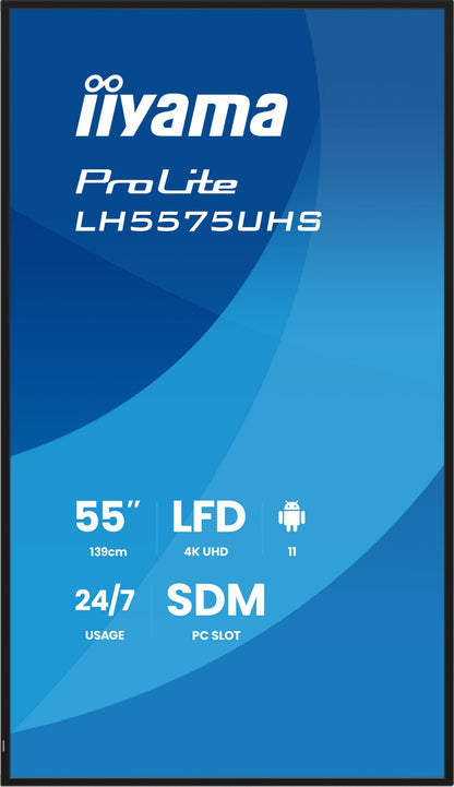 iiyama LH5575UHS-B2AG Signage Display Digital signage flat panel 138.7 cm (54.6") LCD Wi-Fi 500 cd/m² 4K Ultra HD Black Built-in processor Android 11 24/7