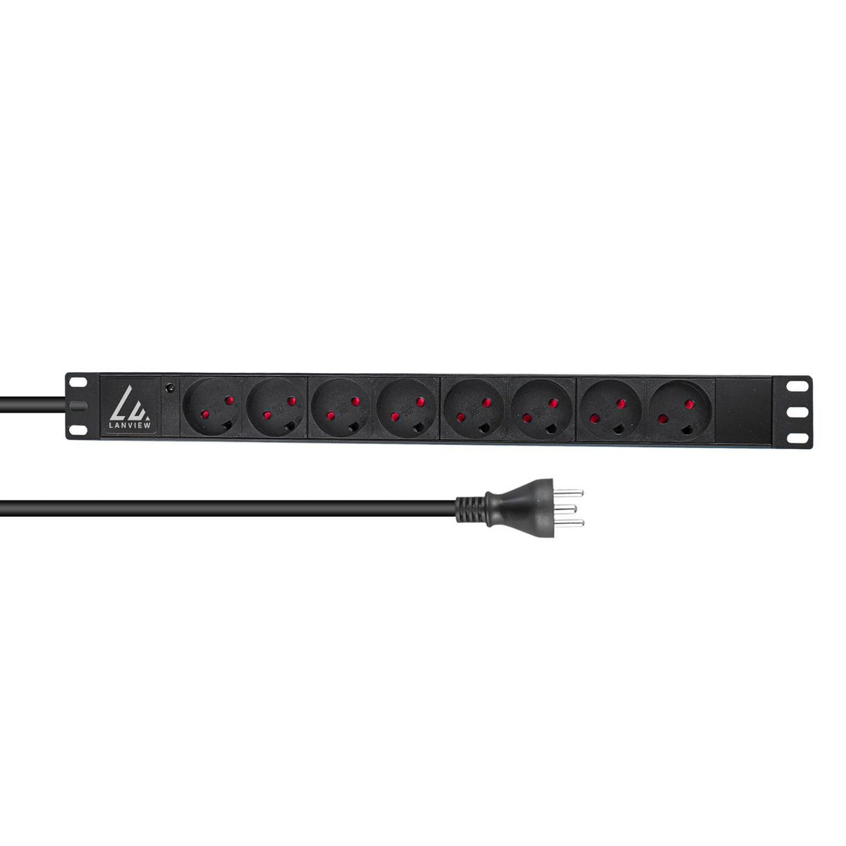 Lanview 19" rack mount power strip, 1U, 13A with 8 x danish type K socket and 2m cable with type K plug